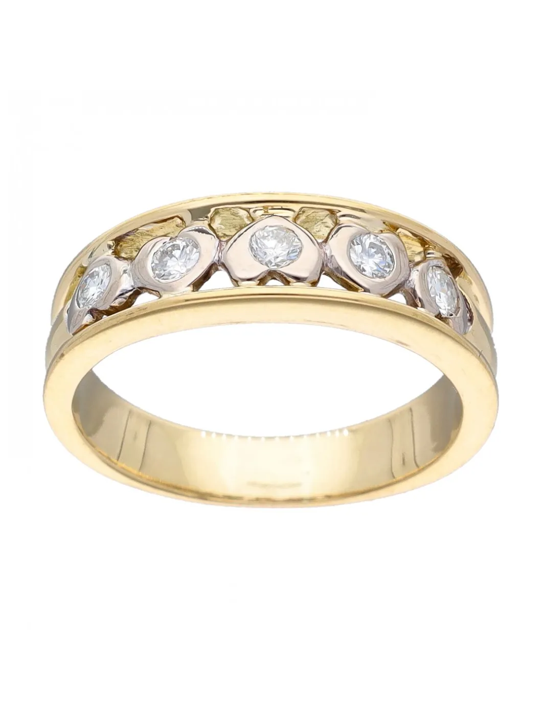 Anillo de Oro amarillo 18K con diseño de corazones y Brillantes