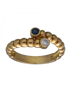 Anillo de oro amarillo 18K con diseño, Brillante y Zafiro