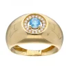 Anillo de Oro amarillo 18K con diseño Circonitas y Piedra azul Sintética