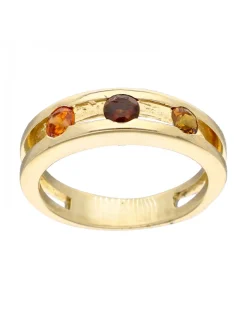 Anillo de oro amarillo 18K con diseño y piedras sintéticas