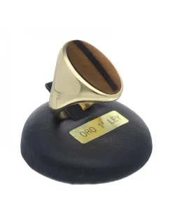 Anillo de oro amarillo 18K con diseño y piedra ojo de tigre