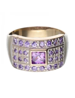 Anillo de Oro amarillo 18K con diseño y Amatistas
