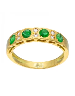 Anillo de Oro amarillo 18K con diseño, Circonitas y Piedras Sintéticas verdes