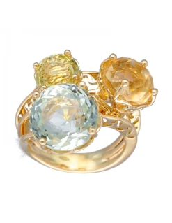 Anillo de oro amarillo 18K con diseño y Piedras Sintéticas