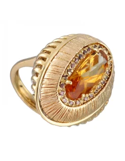 Anillo de Oro amarillo 18K con diseño, Circonitas y Piedra Sintética Amarilla