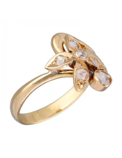 Anillo de Oro amarillo 18K con diseño de Flor y Brillantes