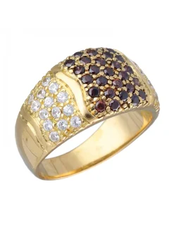 Anillo de Oro amarillo 18K con diseño, Piedras Sintéticas y Circonitas