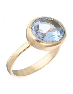 Anillo de Oro amarillo 18K con diseño y Piedra Sintética azul