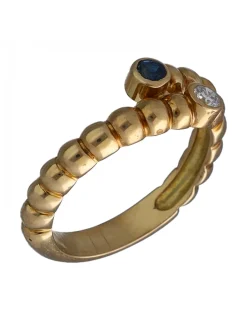 Anillo de oro amarillo 18K con diseño, Brillante y Zafiro
