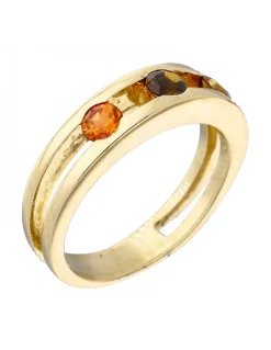 Anillo de oro amarillo 18K con diseño y piedras sintéticas