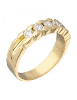 Anillo de oro amarillo 18K con diseño y brillantes