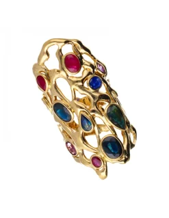 Anillo de Oro amarillo 18K con diseño, circonitas de colores