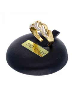 Anillo de oro amarillo 18K con diseño y circonitas