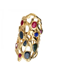 Anillo de Oro amarillo 18K con diseño, circonitas de colores