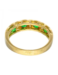 Anillo de Oro amarillo 18K con diseño, Circonitas y Piedras Sintéticas verdes