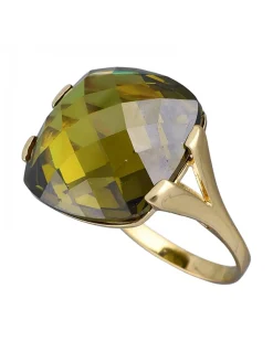 Anillo de Oro amarillo 18K con diseño cuadrado y Piedra Sintética verde
