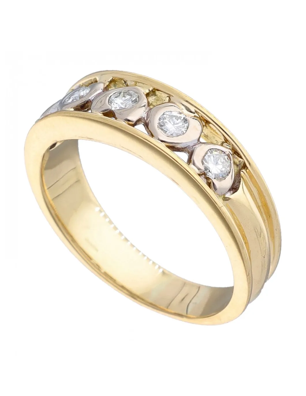 Anillo de Oro amarillo 18K con diseño de corazones y Brillantes