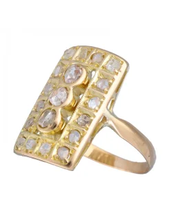 Anillo de Oro amarillo 18K con diseño rectangular y Brillantes