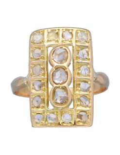 Anillo de Oro amarillo 18K con diseño rectangular y Brillantes