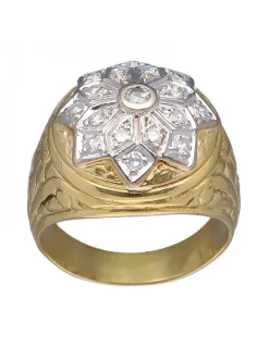 Anillo de Oro amarillo y blanco 18K con diseño y Brillantes