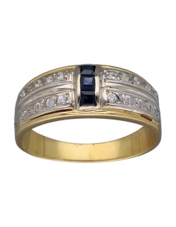 Anillo de Oro amarillo y blanco, con diseño Coctel, Circonitas y Ónix