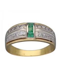 Anillo de Oro amarillo y blanco con diseño Coctel, Circonitas y Esmeraldas