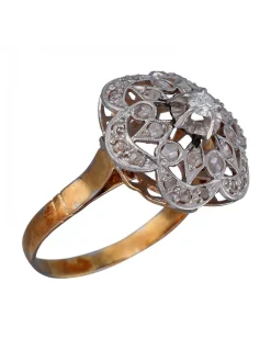 Anillo de Oro amarillo y blanco con diseño Flor y Brillantes