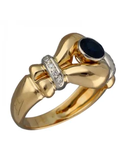 Anillo de Oro amarillo y blanco diseño Coctel, Zafiro y Circonitas