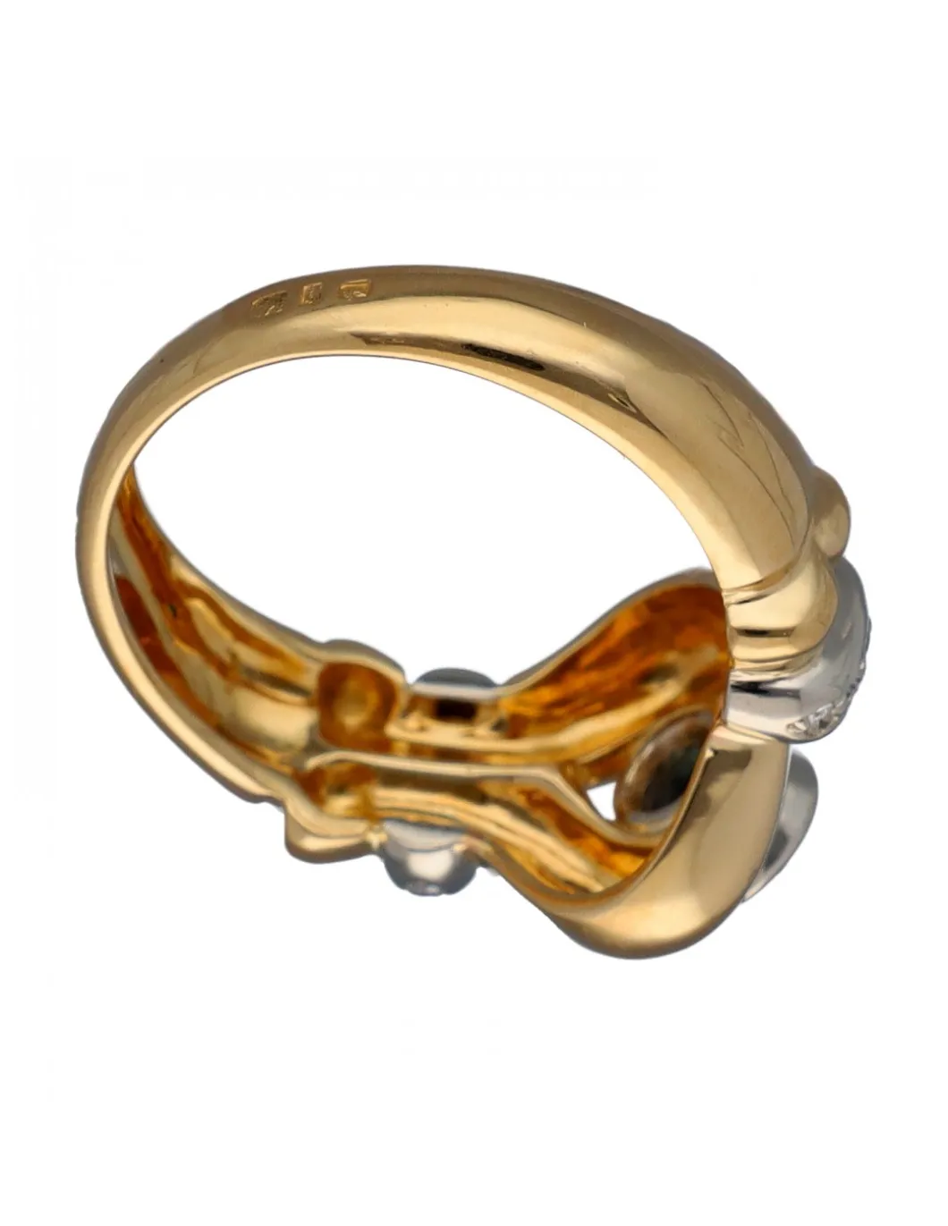 Anillo de Oro amarillo y blanco diseño Coctel, Zafiro y Circonitas