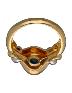 Anillo de Oro amarillo y blanco diseño Coctel, Zafiro y Circonitas