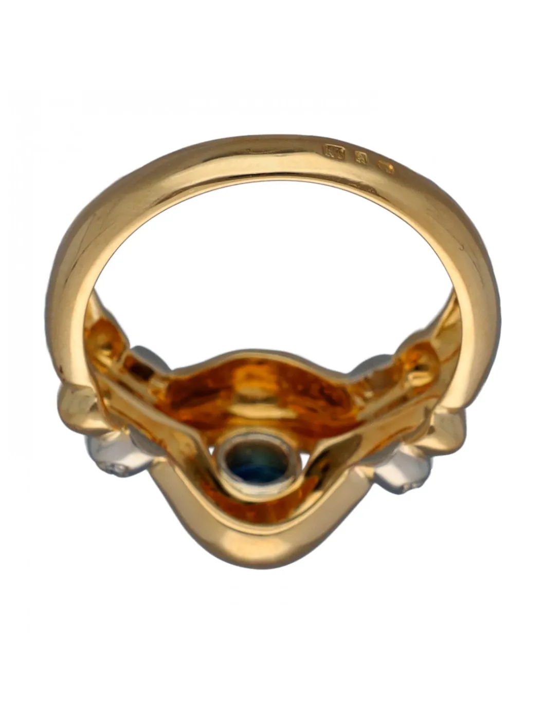 Anillo de Oro amarillo y blanco diseño Coctel, Zafiro y Circonitas
