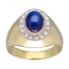 Anillo de Oro amarillo18K con diseño, Brillantes y Piedra azul sintética