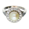 Anillo de oro blanco 18 kl moissante y perla