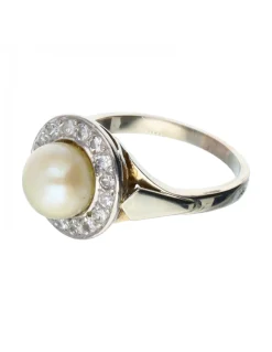 Anillo de oro blanco 18 kl moissante y perla