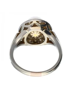 Anillo de oro blanco 18 kl moissante y perla