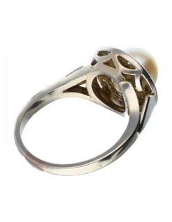 Anillo de oro blanco 18 kl moissante y perla