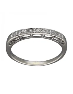 Anillo de Oro blanco con diseño Aniversario y fila de 9 Circonitas