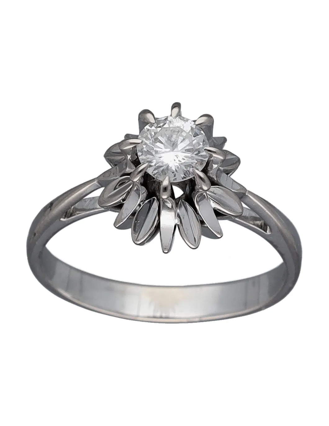 Anillo de Oro blanco con diseño Solitario y Brillante