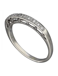 Anillo de Oro blanco con diseño Aniversario y fila de 9 Circonitas
