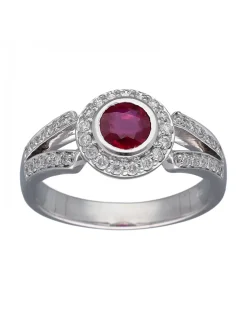 Anillo de Oro blanco 18K con diseño Rubí y Brillantes