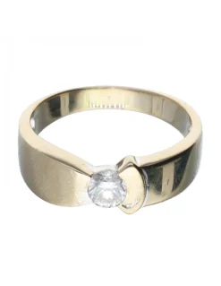 Anillo de Oro Blanco 18K con diseño y Brillante