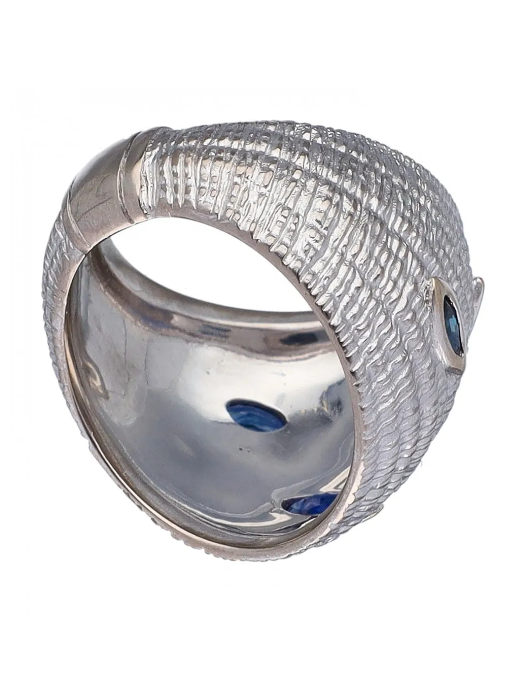 Anillo de Oro blanco 18K con diseño y Piedras Sintéticas azules
