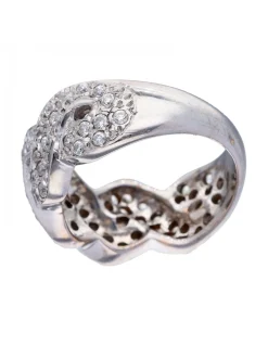 Anillo de oro blanco 18K con diseño y circonitas