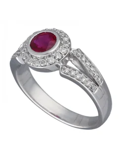 Anillo de Oro blanco 18K con diseño Rubí y Brillantes