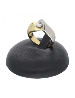 Anillo de oro blanco y amarillo 18 K con diseño y brillante
