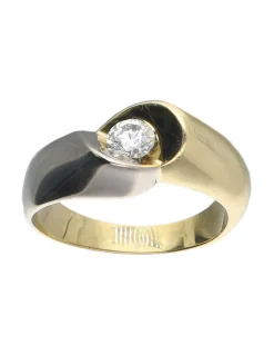 Anillo de oro blanco y amarillo 18 K con diseño y brillante