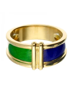 Anillo de oro 18kl Esmalte azul y verde