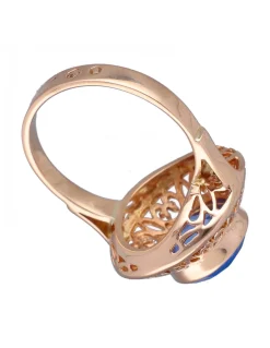 Anillo de Oro rosado 18K con diseño y Piedra Sintética azul