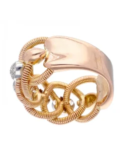 Anillo de Oro rosado 18K con diseño y Circonitas