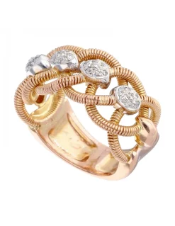 Anillo de Oro rosado 18K con diseño y Circonitas